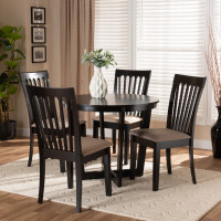 Baxton Studio Nellie-Sand/Dark Brown-5PC Dining Set Nellie Modern and Contemporary Sand Fabric Upholstered and Dark Brown Finished Wood 5-Piece Dining Set